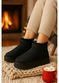 Resim Siyah Taşlı İçi Tüylü Kürklü Peluş Kadın Platform Bot Mını Dıpper 1168170 Siyah Taşlı 