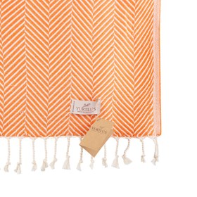 Resim YURTLU'S Sapphire Sands Series Turkish Beach Towel Pre-Washed 38"x72" Quick Dry and Highly Absorbent Oversized Sand-Free Stylish and Versatile for Beach, Spa, and Home Light 100% Cotton Peshtemal - Orange 
