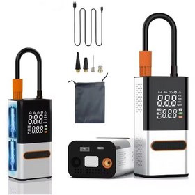 Resim 4000 Mah Şarjlı Taşınabilir Araba Lastik Hava Top Şişirme Pompası Led Işıklı Dijital Hava Kompresörü Metalik Gri 