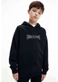 Resim Of Filth Logo Baskılı Unisex Çocuk Kapüşonlu Siyah Sweatshirt 