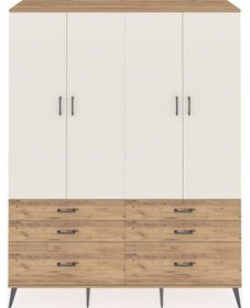 Resim Hyperion Gardrop 8 Raflı 6 Çekmeceli 4 Kapaklı 176x44x221 Çam-aytaşı/çam Beyaz 