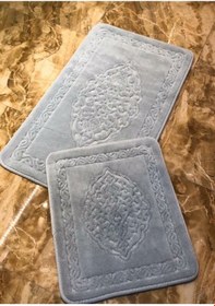 Resim 2li Pamuklu Banyo Paspas Seti Osmanlı Desen Gri 60 x 100 / 50 x 60 CM Gri 