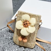 Resim Kadınlar için yeni çiçek desenli dokuma çapraz vücut çantası, kadınlar için hasır çanta, mini telefon çapraz vücut çantası, seyahat ve boş zaman için uygun omuz çantası. 