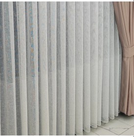 Resim Tül Perde Üst Bölümü Düz Alt Kısmı Yatay Çizgili Gramajlı Keten Tül Ütü İstemez Kaliteli Tül Perde 1x3 Sık Pileli Tül Perde 