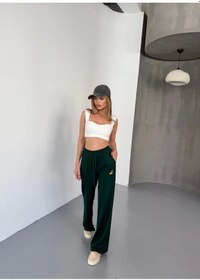 Resim Osy Modal Yumuşak Dokulu Kumaş Nakış Işlemeli Rahat Bol Paça Eşofman Pantalon - Siyah Siyah 