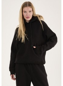 Resim X-1001 X-4008 Kapüşonlu Swaet Bel Lastikli Panton Üç İplik Şardonlu Takım Siyah 