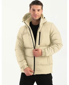 Resim İçi Astarlı Su Ve Rüzgar Geçirmez Cepli Kapüşonlu Erkek Mont Taş 