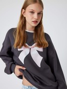 Resim Oversize Sweatshirt Fiyonk Baskılı Bisiklet Yaka Şardonlu 