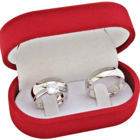 Resim Takı Dükkanı 6 mm Bombeli Gümüş Çift Alyans Söz Nişan Yüzüğü + Tektaş al30 