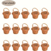 Resim 15 adet/20 adet-mini Taklit Rattan Dokuma Süs Sepeti, Dekorasyon Fotoğraf Aksesuarları Küçük Mini Elde Taşınabilir Sepet, Pastoral Tarzı Ev Dekorasyon Sepeti, Festival Dekorasyonu Küçük Çiçek Sepeti 