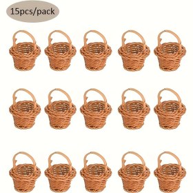 Resim 15 adet/20 adet-mini Taklit Rattan Dokuma Süs Sepeti, Dekorasyon Fotoğraf Aksesuarları Küçük Mini Elde Taşınabilir Sepet, Pastoral Tarzı Ev Dekorasyon Sepeti, Festival Dekorasyonu Küçük Çiçek Sepeti 