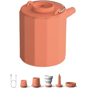 Resim Samdoo Portatif Kablosuz Hava Pompa, Led Işık Ve Sos Fonksiyonu İle, 5 Fişli, 200l/dak Hacim, 1600mah Pil, Oranj Hava Yatakları, Yüzme Halkaları İçin 