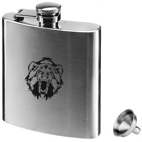 Resim Vahşi Ayı Paslanmaz Çelik Cep İçki Matara Krom 7oz 210ml 