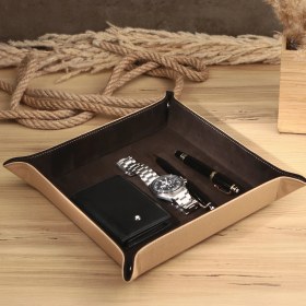Resim Onywatch Gerçek Deri Vale Tepsi Set Valet Tray Saat Saklama Kutusu Çoklu Rolex Kutusu Ofis Düzenleyici Ofis Organizer Watch Box Yatakbaşı Tepsisi 