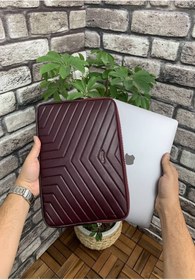 Resim Guard Bordo Üçgen Desen Clutch Çanta Macbook Pro 13 inç Laptop Kılıfı Hakiki Deri 