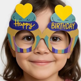 Resim Buğz Cupcake Temalı Doğum Günü Renkli Karton Happy Birthday Gözlüğü 6 Adet 