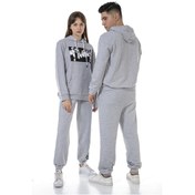 Resim Unisex Anime Baskılı 3 İplik Kapüşonlu Eşofman Takımı Gri 