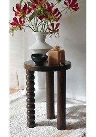 Resim Ahşap Masif Tekli Yan Sehpa Ceviz Renk Şık Mantar Sehpa Tasarımı - Dekoratif Çiçeklik Ceviz 