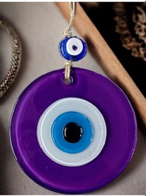 Resim Mini Boy Mor Nazar Boncuklu Duvar Süsü 10 Cm Cam Duvar Dekoru 