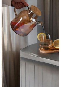 Resim Morponi Lüks Borosilikat Cam Amber Bambu Kapaklı Bitki Çayı Demliği & Sürahi 1500 Ml Şeffaf 