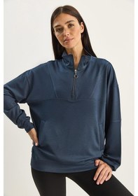 Resim Shade Kadın Dik Yaka Yarım Fermuarlı Cep Detaylı Oversize Modal Sweatshirt 60601053 - Füme 