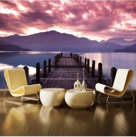 Resim Ahşap Köprü Ve Deniz Manzaralı Duvar Posteri 