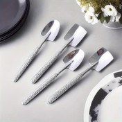 Resim Şık Tatlı Kaşıkları - 304 Paslanmaz Çelik Çekiç Desenli Kürek Şekilli, Antik Karpuz Tasarımı ve Sevimli Küçük Boyutlu Dondurma, Pasta, Pastalar İçin Dayanıklı & Şık Tatlı Mutfak Aletleri 