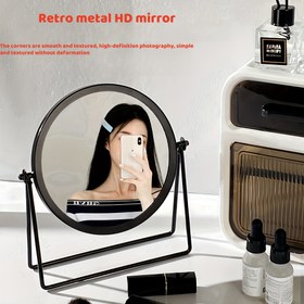 Resim 1 adet İskandinav Tarzı HD Makyaj Aynası, Dönebilen Yuvarlak Demir Çerçeve, Cilalı Yüzey, Ayarlanabilir Stand, Makyaj Masası Montajı, Karikatür Tema, Kokusuz, Pil Gerektirmez 
