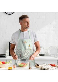 Resim Renkli Palmiye Yaprak Detaylı Mutfak Önlüğü -keten Kumaş, Uluslararası Yıkama Ve Solmama Sertifikası Çok Renkli 