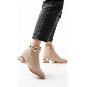 Resim Rm-504 Bej Süet Toka Aksesuarlı Topuklu Fermuarlı Günlük Kadı... Bej 