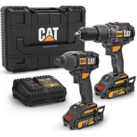 Resim Cat Dx12k 18volt/2.0ah Li-ion Çift Akülü Kömürsüz Profesyonel Şarjlı Darbeli Matkap + Dx71 Kömürsüz Darbeli Tornavida Kombo Set 