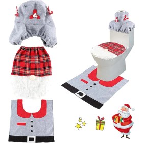 Resim Masterr 3 Parça Noel Süslemeleri Klozet Kapağı ve Banyo Paspasları Noel Baba Dekorasyon Seti Banyo Paspası Tuvalet Kapağı Noel Dekorasyonu Noel Baba Kapağı ve Tuvalet Paspasları (Yurt Dışından) 