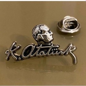 Resim Atatürk Silüeti Ve İmzalı Yaka Rozet Gümüş 12 Adet 
