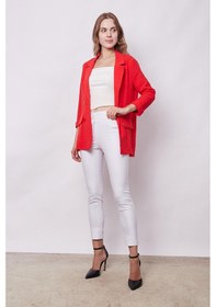 Resim Yazlık Likrasız Keten Kumaş Yakalı Cep Kapaklı Oversize Blazer Ceket-koyu Mercan K.mercan 