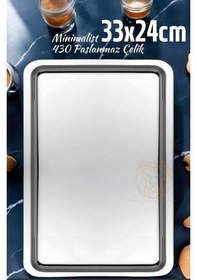 Resim Zhlhome Sunum Tepsisi Çay Kahve Tepsisi 33x24 Cm 430 Paslanmaz Çelik Gümüş 