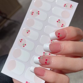 Resim Kadınlar ve DIY Manikür Seti için 1 Tırnak Törpüsü ile Fransız Tarzı Sevimli Kiraz Tam Kapsama Tırnak Stickerları 16 adet 