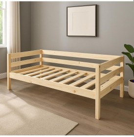 Resim Ahşap Sedir Kanepe 60x190 Cm İç Ölçü Mindersiz Doğal Natural Masif Ahşap Bej 