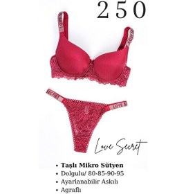 Resim Tılsım Lingerie Murays Kadın Taşlı Mikro Sütyen Takım Bordo 