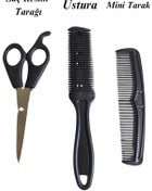 Resim Vi Caro 3'lü Kuaför Seti Saç Kesim Makası Ustura Mini Tarak 