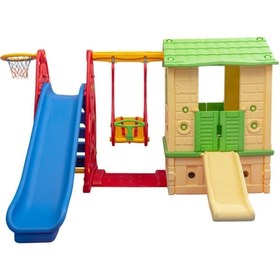 Resim Çocuk Oyun Evi Kaydırak Salıncak Büyük Park Set 