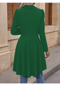 Resim Etol Kadın Uzun Kollu Yakalı Önden Düğmeli Uzun Atlas Blazer Ceket Yeşil 