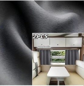 Resim Xuweiwei 76x90cm Koyu Gri 2 Parça Polyester Karartma Rv Perdesi Oturma Odası Yatak Odası Mutfak Banyo İçin 