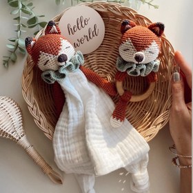 Resim Amigurumi Müslin Uyku Arkadaşı Tilki - 2li Set 