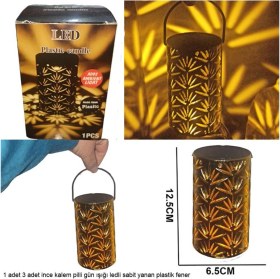 Resim Özbience 12,5x6,5 cm Altın Renk Plastik Gün Işığı LED Kandil Fener Yaprak Desen 
