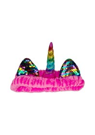 Resim Unicorn Peluş Bandana Makyaj Saç Bandı Fuşya Gökkuşağı Boynuzlu Fuşya 