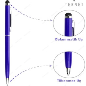 Resim TEKNETSTORE Dokunmatik Kalem Tüm Cihazlara Uyumlu Tablet Telefon Için Çizim & Yazı Kalemi 2 In 1 Tükenmez Uçlu 