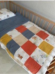 Resim %100 Pamuk Kırk Yama Çift Katlı Yorgan Mavi Pike 