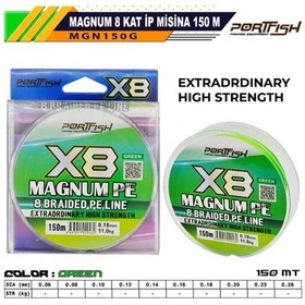 Resim Portfish Magnum 8 Kat İp Misina 150 Mt Yeşil-9878 0.08 MM 