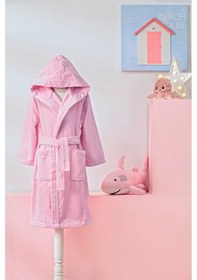 Resim Girl Unicorn Kapüşonlu Kadife Çocuk Bornozu 5/6 Yaş Pembe 