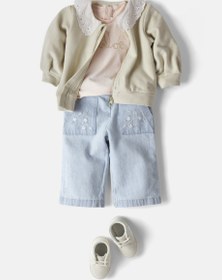 Resim Kids Çiçek İşlemeli Kot Kız Bebek Pantolon - Mavi / 9 Ay 